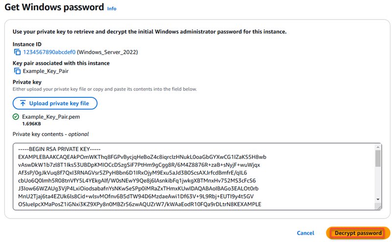 Décryptage du mot de passe administrateur par défaut de Windows dans la console Amazon. EC2
