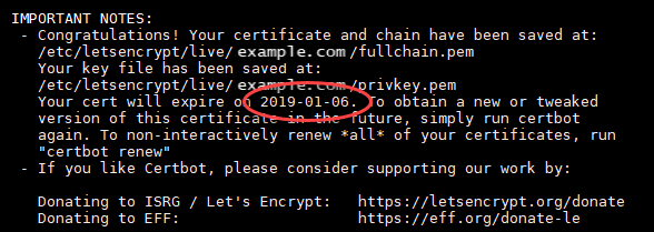 Date de renouvellement du certificat Let's Encrypt.
