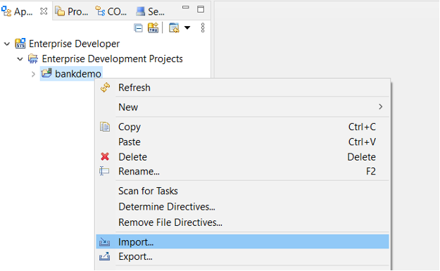 Le menu contextuel du projet avec l'option d'importation sélectionnée.