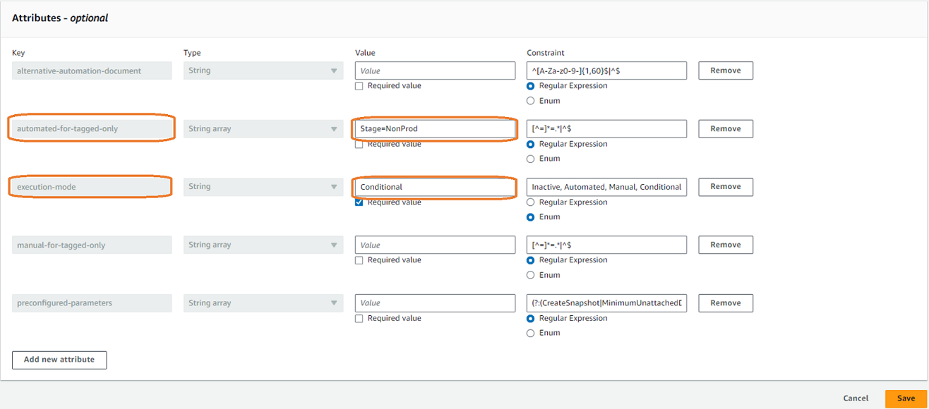 Exemple de la section Attributs.