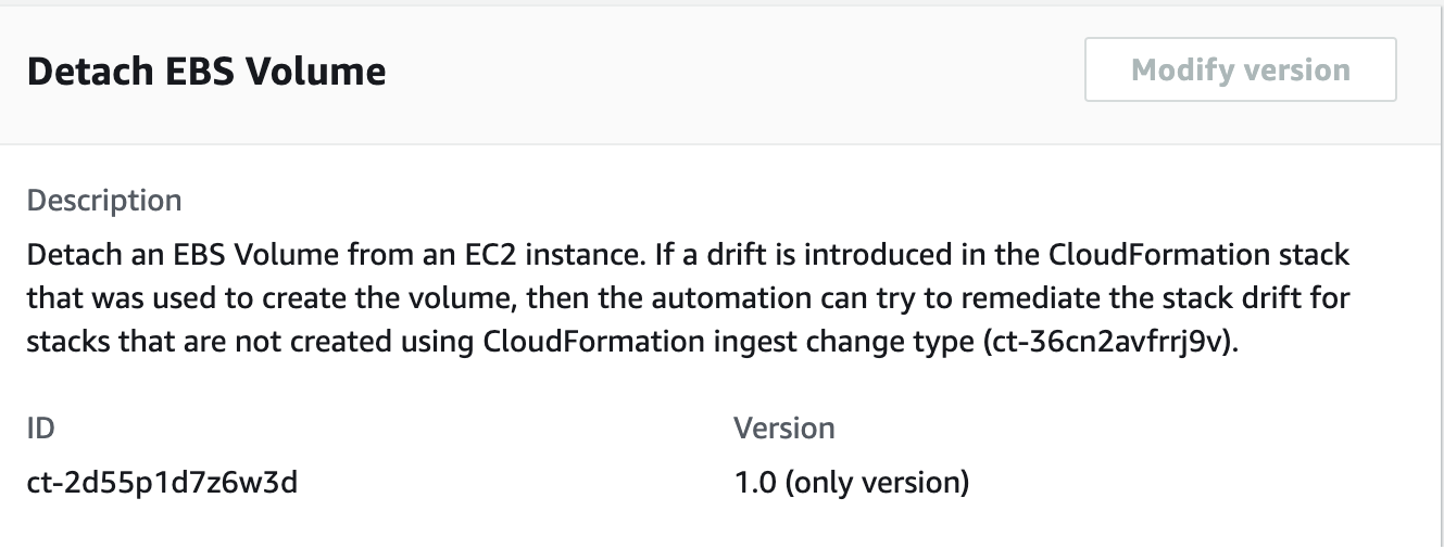 Description of detaching an EBS volume from an EC2 instance with CloudFormation stack drift remediation.
