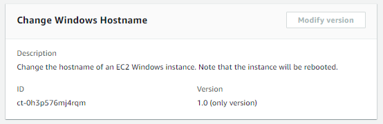 Modification Windows Hostname interface showing description, ID, and version fields.