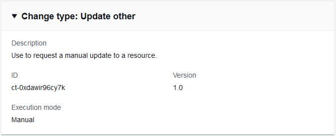 Modification type details showing ID, version, description, and manual execution mode.