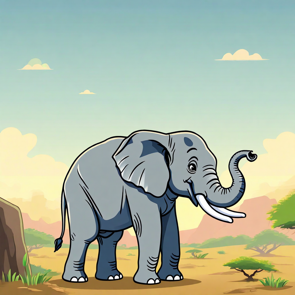 L'image représente un éléphant dans le style d'illustration d'un roman graphique.