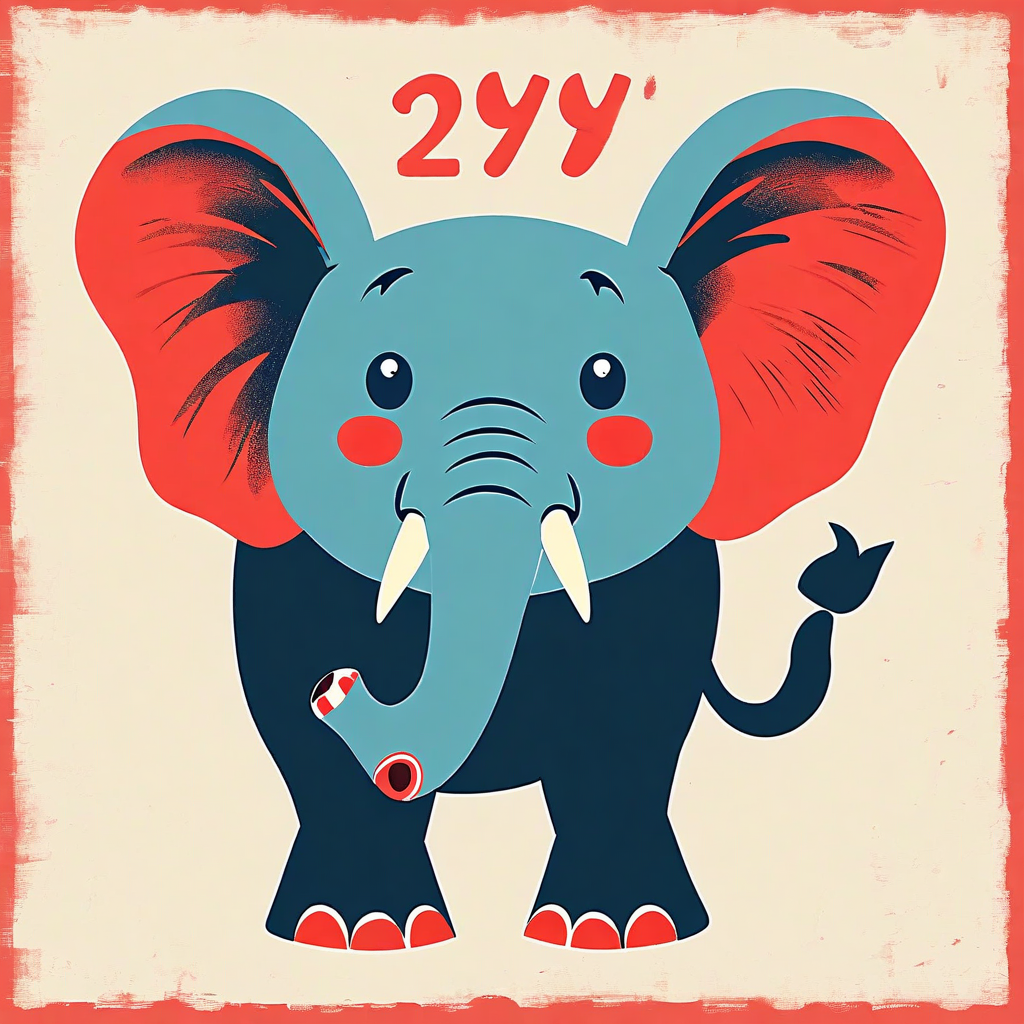 L'image représente un éléphant dans le style rétro du milieu du siècle.