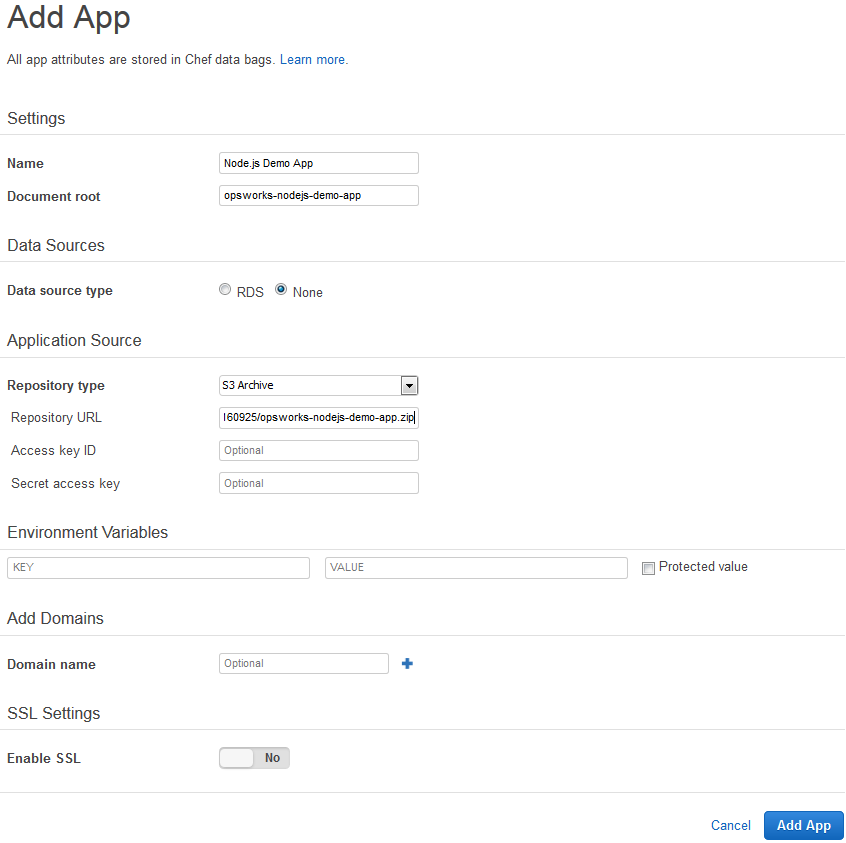 Page Ajouter une application