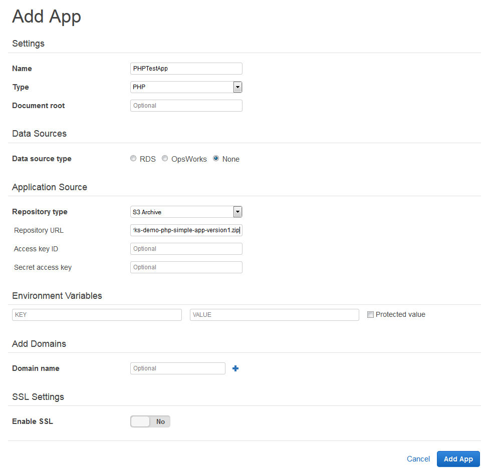 Page Ajouter une application