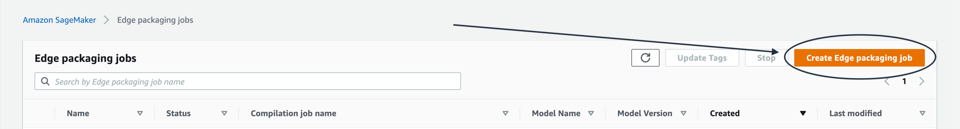 Emplacement des tâches d'empaquetage Create Edge dans la console.