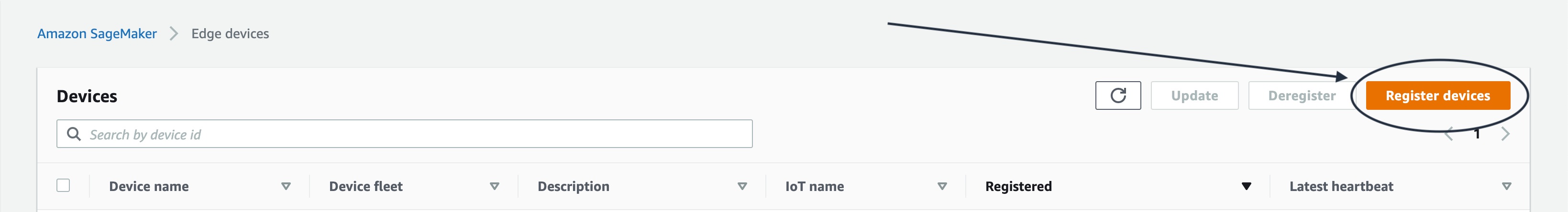Emplacement des appareils Register dans la section Appareils Edge de la console.