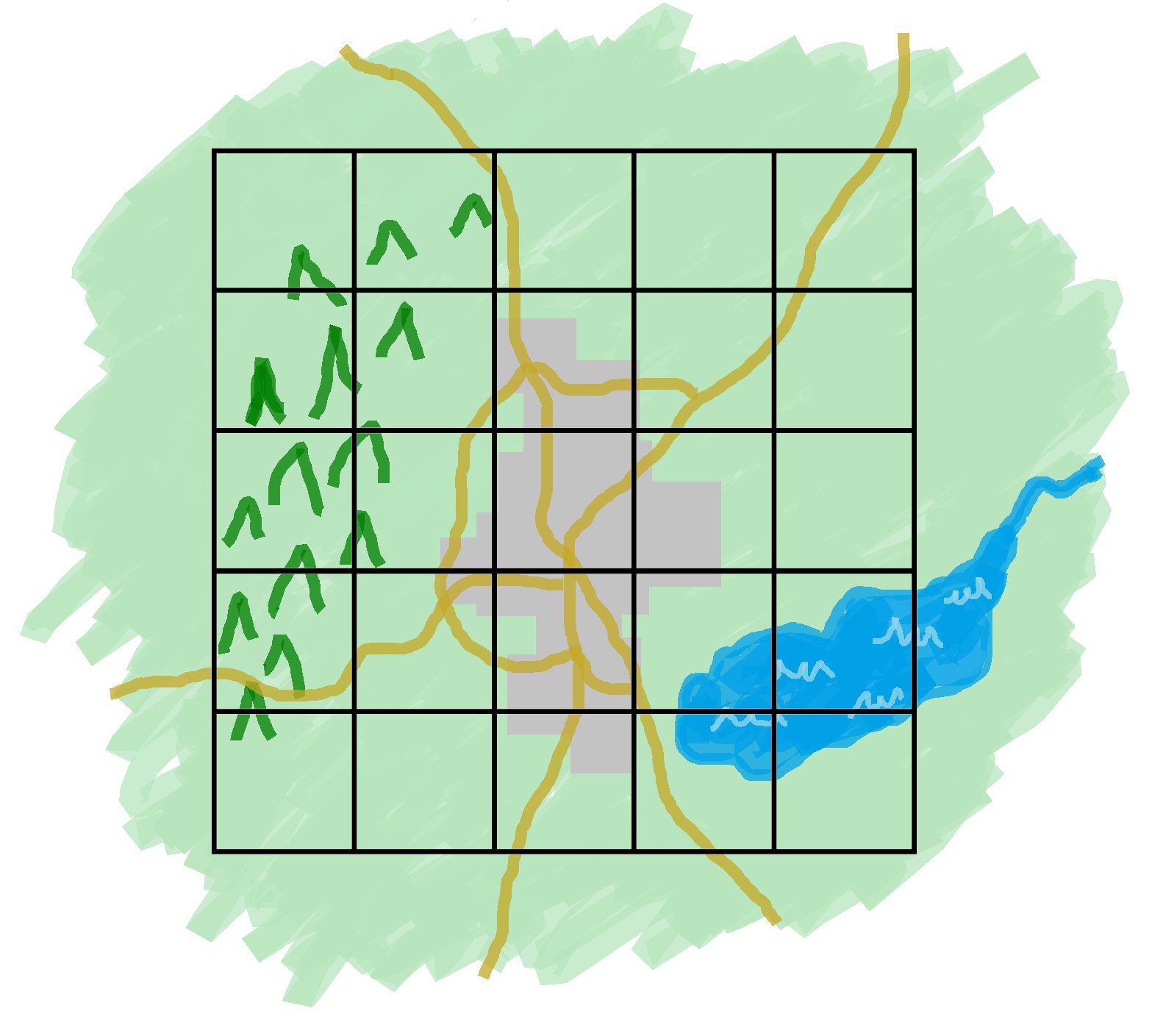 La carte du monde de simulation divisée en une grille bidimensionnelle
