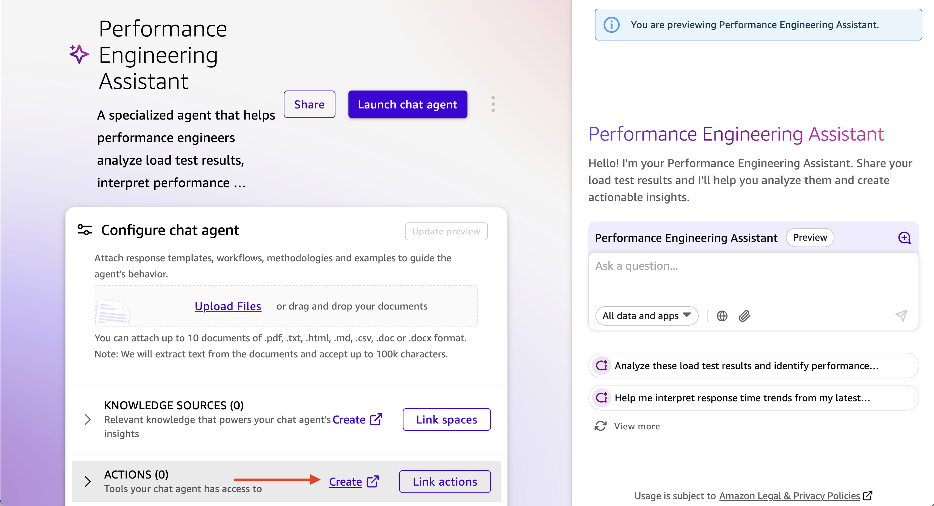 QuickSuite Actions de l'agent
