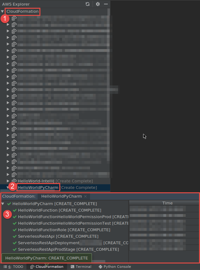 Choisir d'afficher les journaux d'événements pour une pile AWS CloudFormation à partir d'AWS Explorer