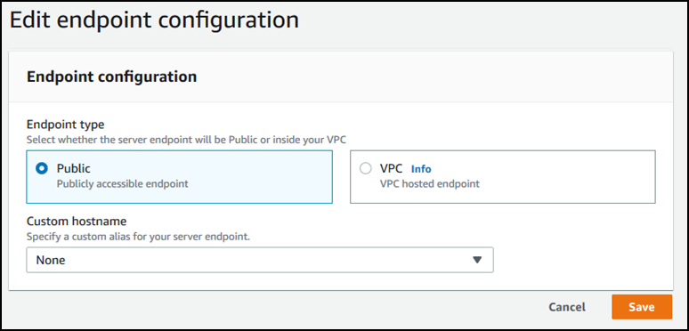 La page Modifier la console de configuration du point de terminaison.
