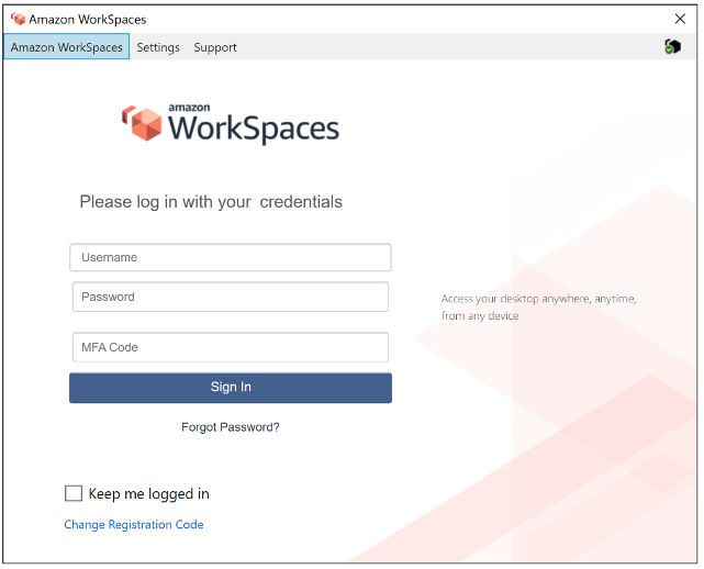 Capture d'écran de WorkSpaces la console montrant que le MFA est activé