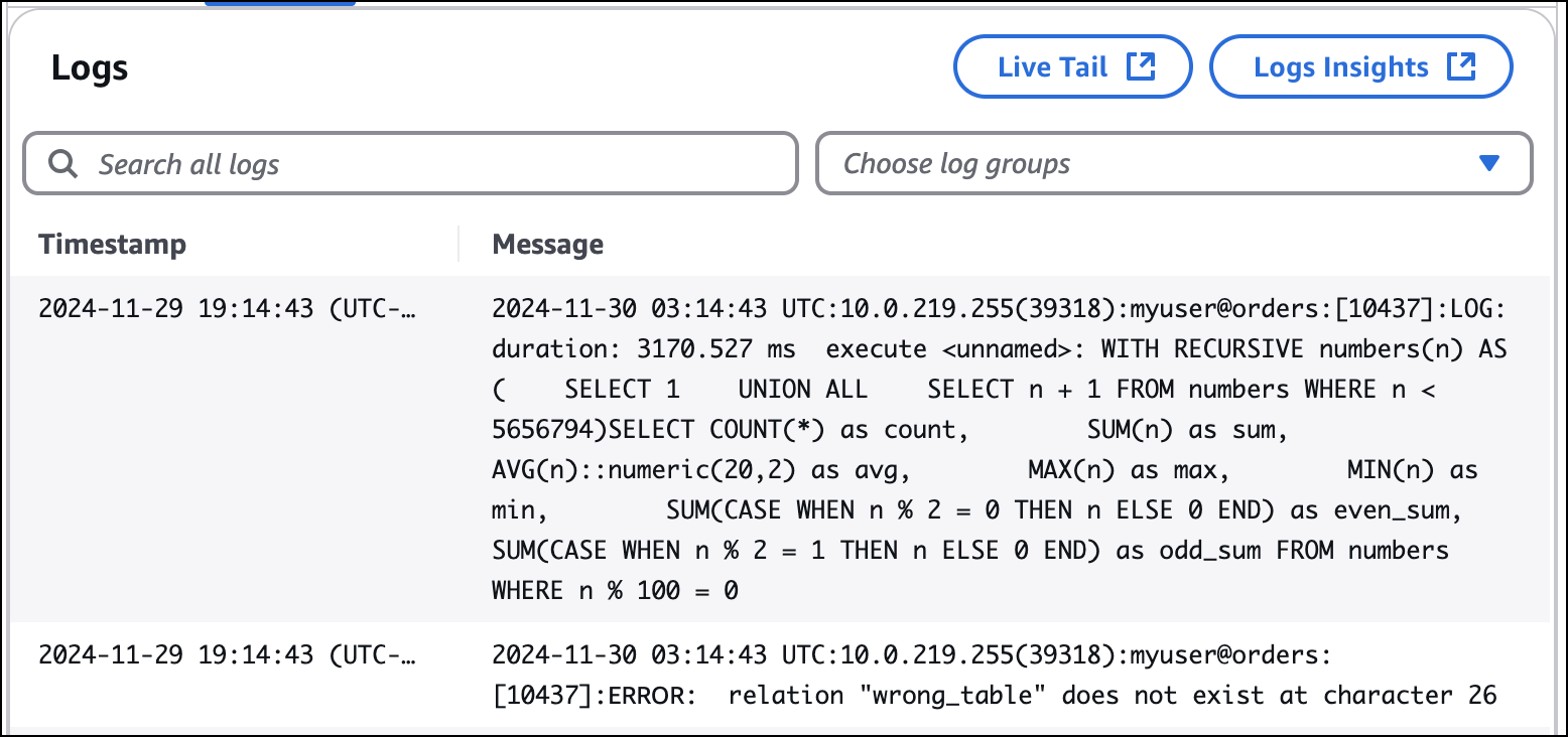 Telemetri database di Dasbor Instans Database