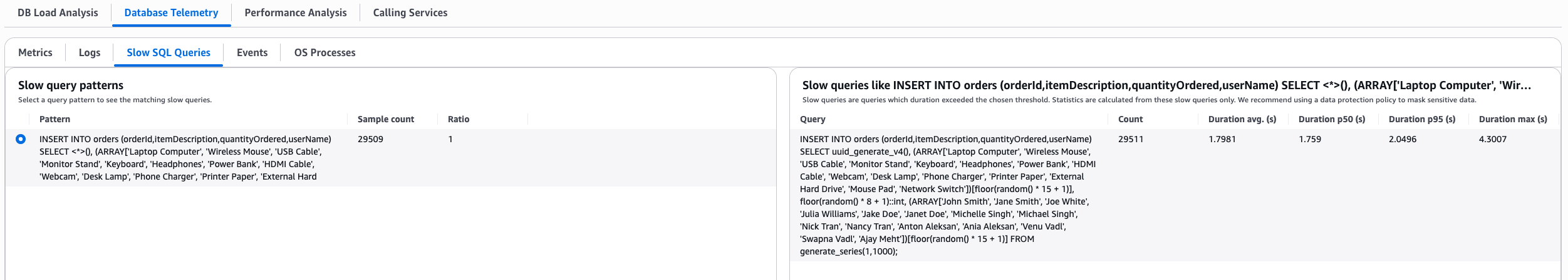 Menampilkan rincian tentang contoh query SQL lambat