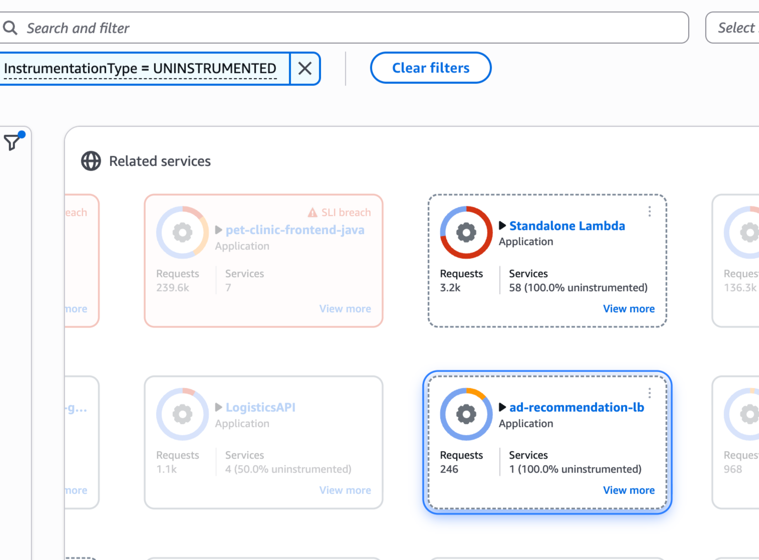Filter berdasarkan layanan yang tidak diinstrumentasi pada peta aplikasi