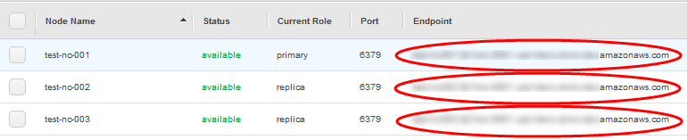 Gambar: Titik akhir node untuk cluster Valkey atau Valkey atau Redis OSS (mode cluster dinonaktifkan)