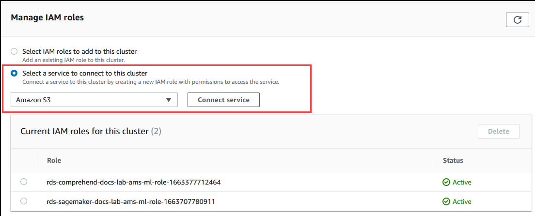 Memilih Amazon S3 sebagai layanan untuk diintegrasikan dengan cluster Aurora My DB. SQL
