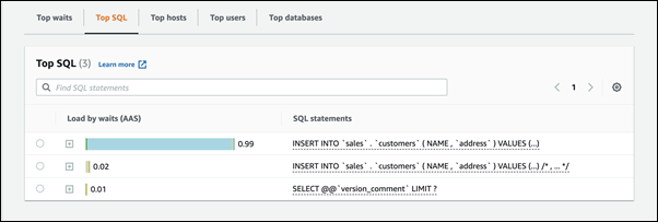 Menyisipkan pernyataan di Top SQL