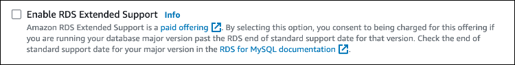 Pengaturan Enable RDS Extended Support di bagian opsi Engine.