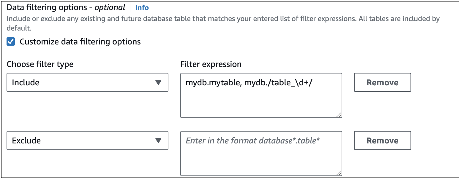 Filter data untuk integrasi nol-ETL
