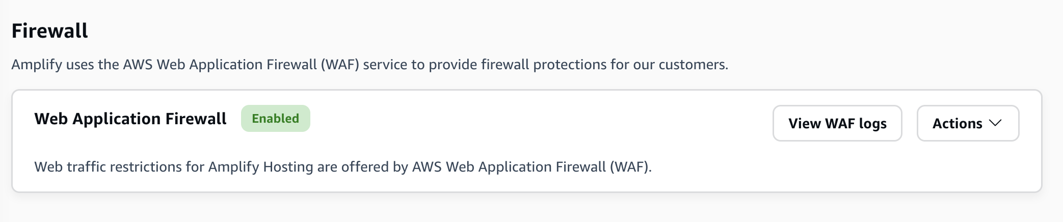 Progres status Firewall konsol Amplify dalam status Diaktifkan.