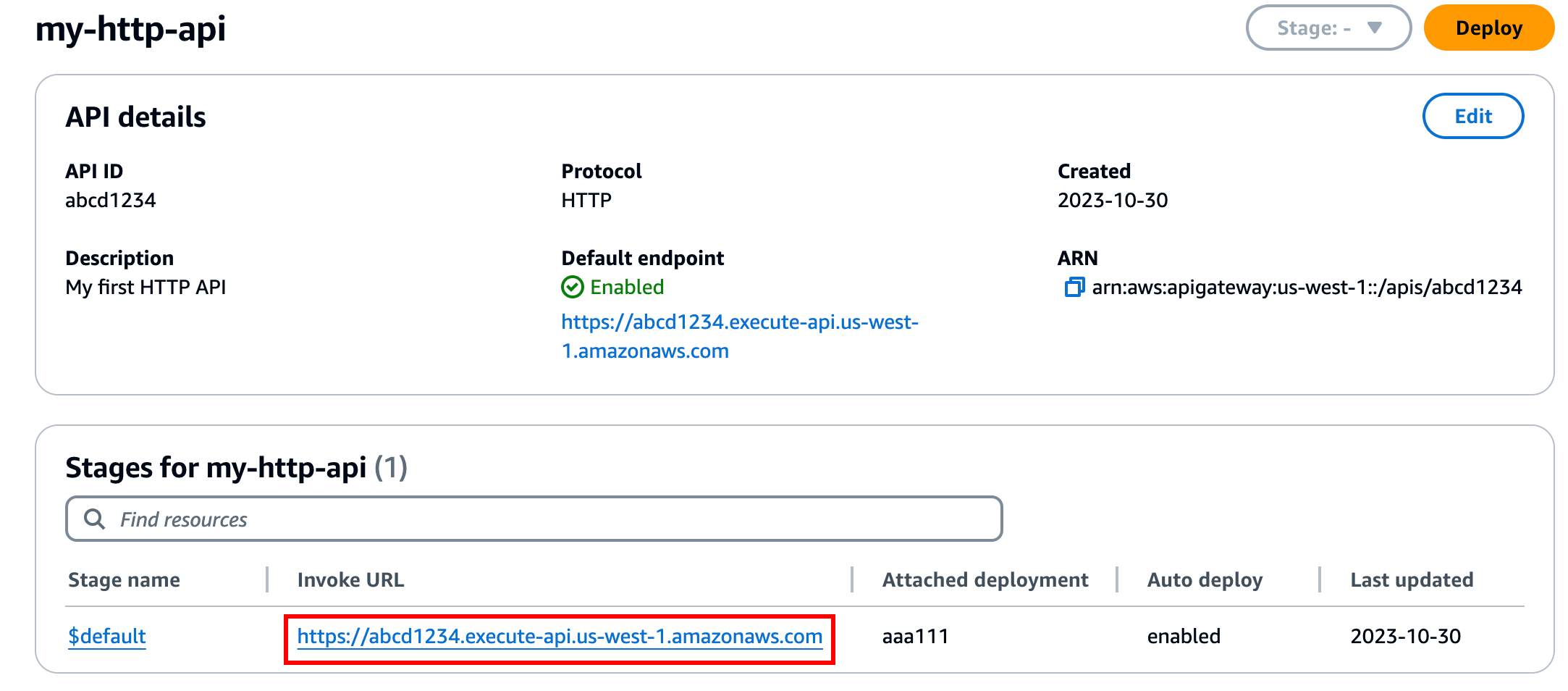 Setelah Anda membuat API, konsol akan menampilkan URL pemanggilan API Anda.