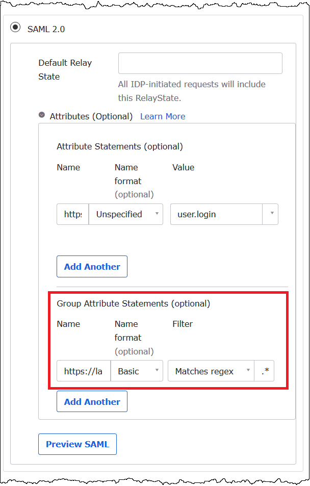 Menambahkan grup Lake Formation URL atribut untuk aplikasi Okta.