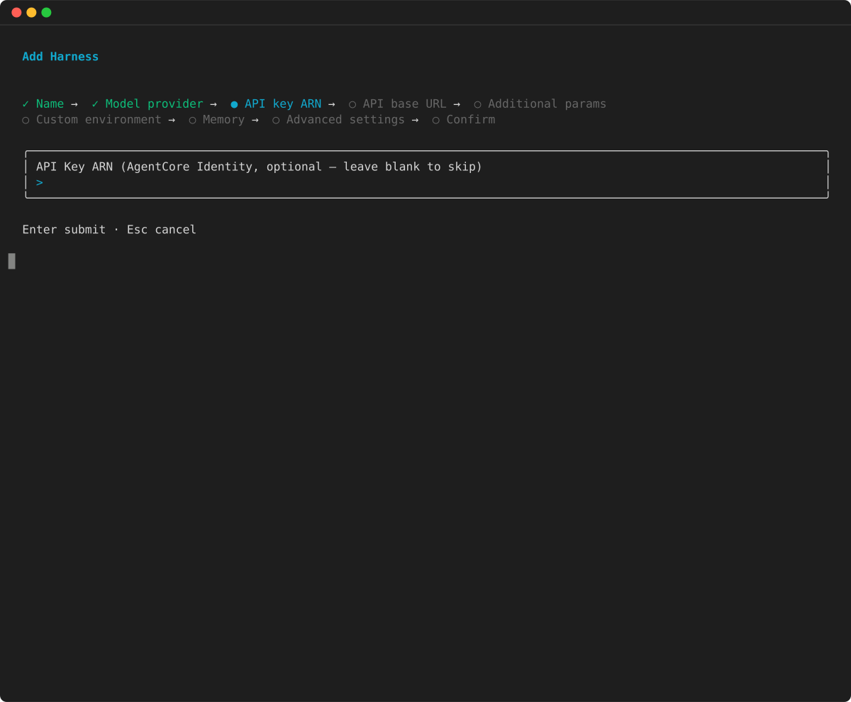 Tambahkan panduan Harness: LitellM API key ARN, basis API, dan langkah-langkah parameter tambahan