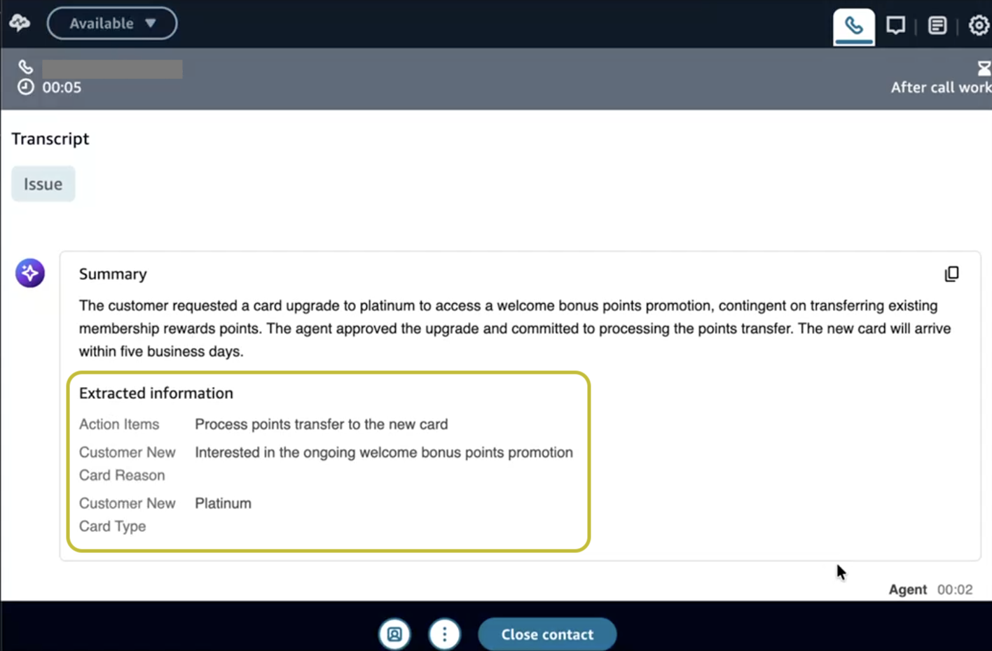 Widget Informasi yang Diekstrak di Panel Kontrol Kontak.
