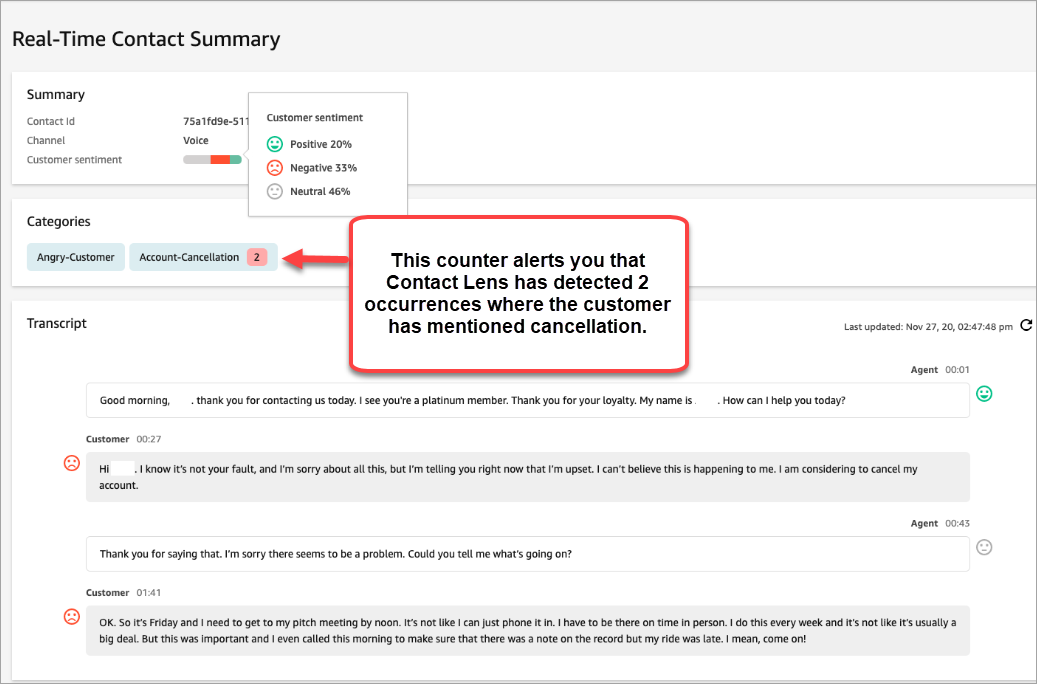 Contoh transkrip real-time.