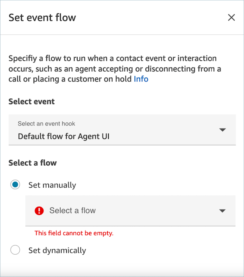 Blok aliran acara Set, alur Default untuk hook peristiwa Agent UI.