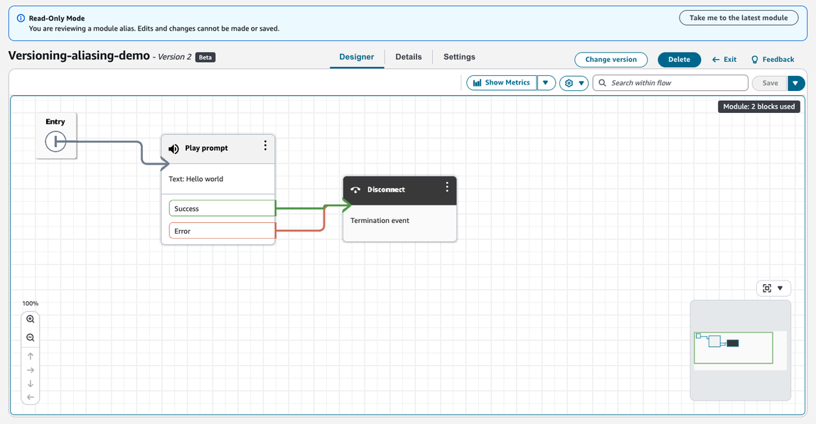 Tampilan hanya-baca dari versi modul tertentu.