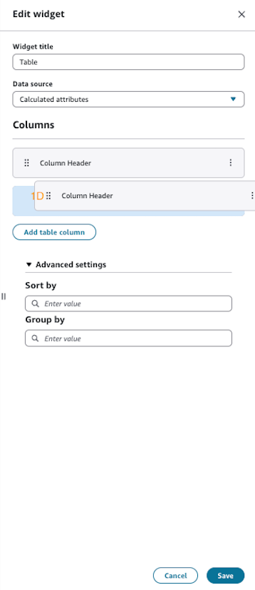 Contoh pengeditan widget tabel kustom lainnya.