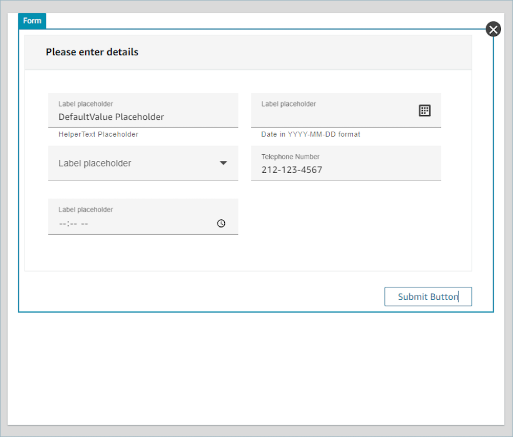 Komponen Formulir dengan label placeholder dan Tombol Kirim.