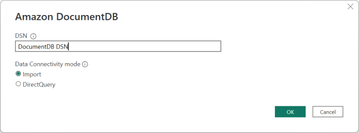 Antarmuka yang menampilkan opsi mode Konektivitas Data untuk DocumentDB.