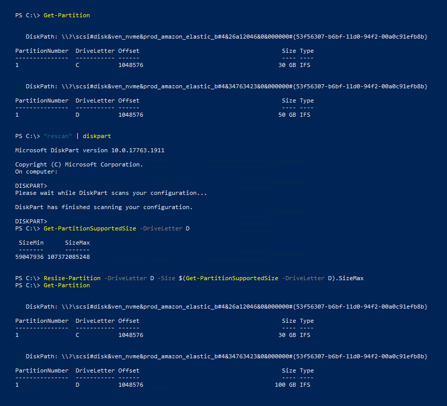 Memperpanjang partisi menggunakan PowerShell - max