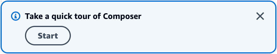 Pada kanvas visual Infrastructure Composer, jendela Take a quick tour of Composer.