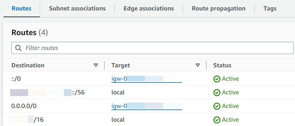 Tabel rute subnet publik dengan rute ke gateway internet