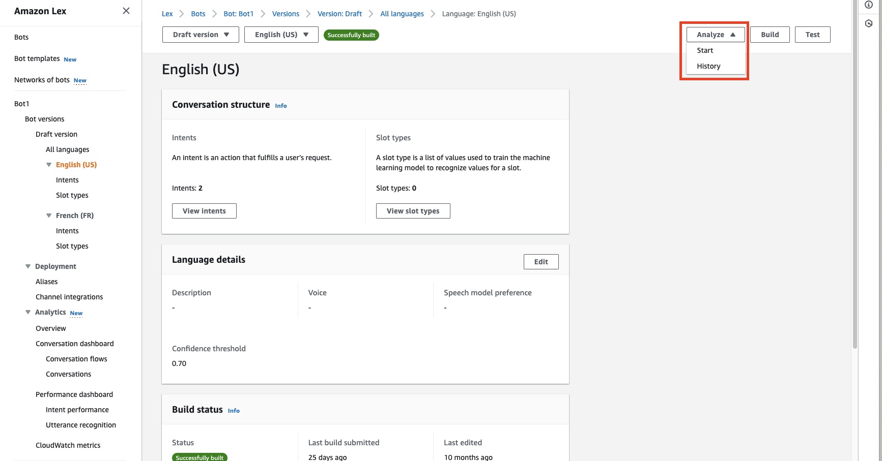 Analisis dropdown dengan opsi Mulai