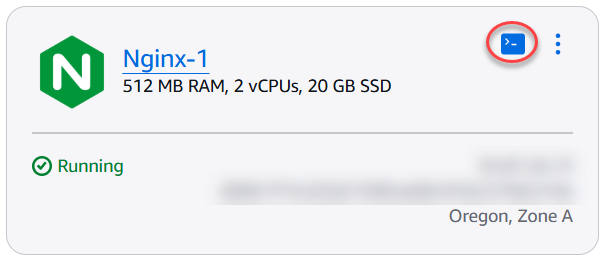 SSH cepat terhubung di halaman rumah Lightsail.