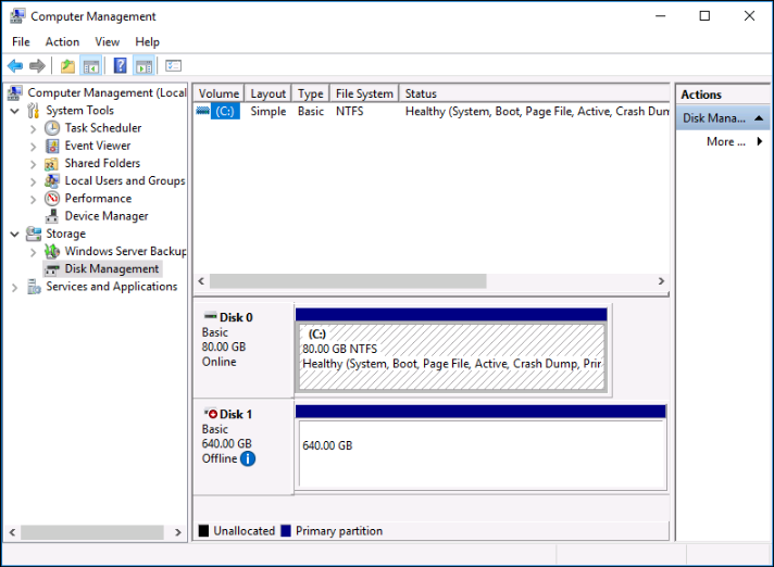 Pengelolaan Disk pada instans Windows.
