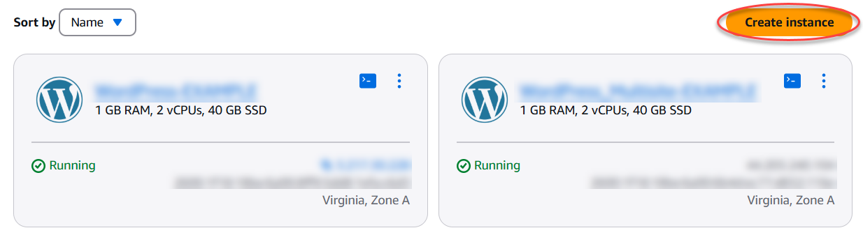Peluncuran WordPress di Lightsail.