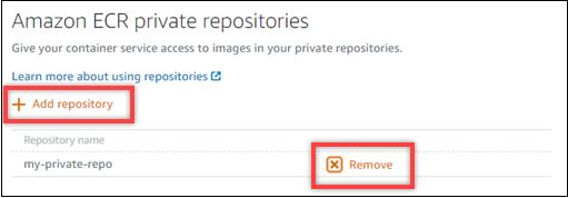Bagian repositori pribadi Amazon ECR pada tab Gambar