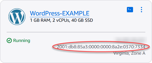 IPv6 Alamat instance di halaman beranda Lightsail.