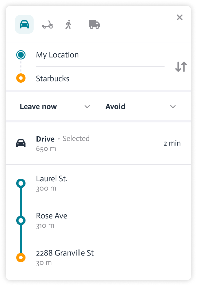 Aplikasi yang menggunakan fitur rute Amazon Location Service.
