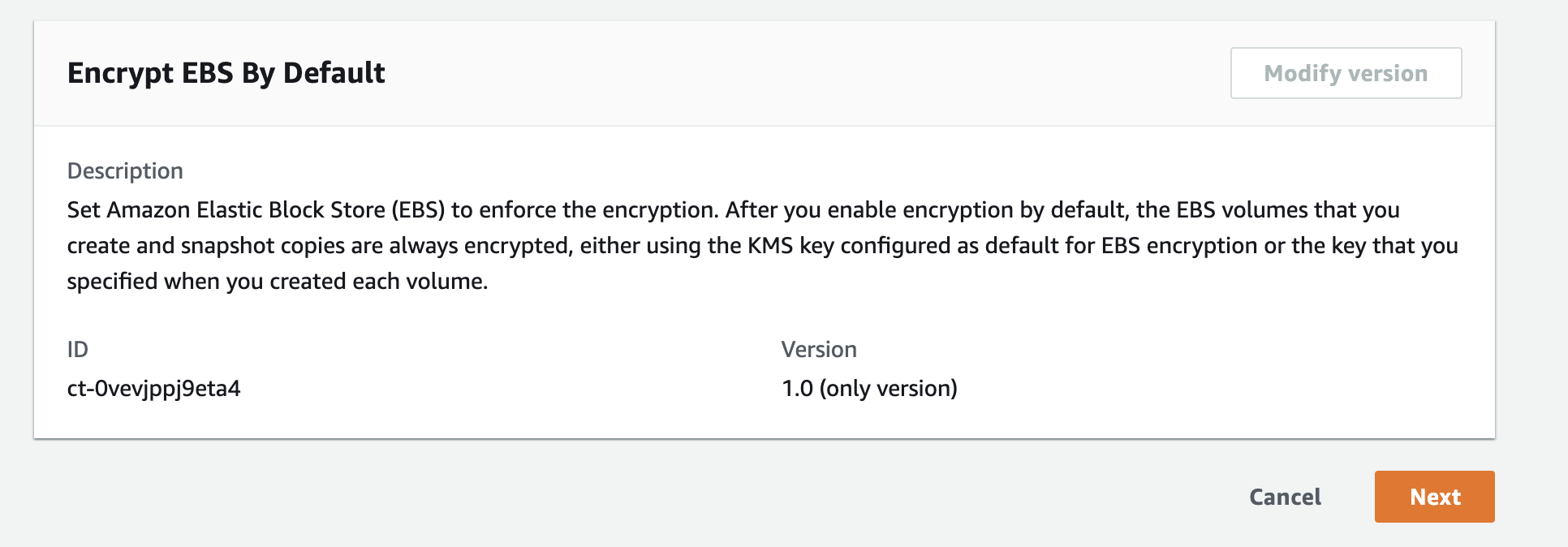 Configuration details for enabling encryption by default on Amazon EBS volumes.