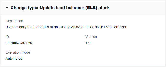Perubahan type details for updating an Amazon ELB Classic Load Balancer stack.