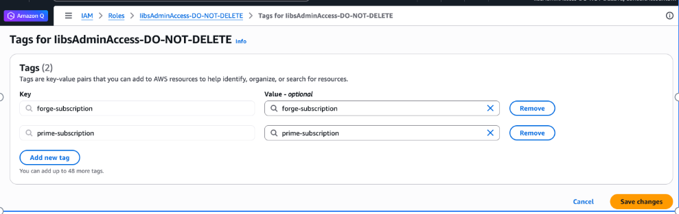 Tag wadah menampilkan dua tag dengan kunci “forge-subscription” dan “prime-subscription”.
